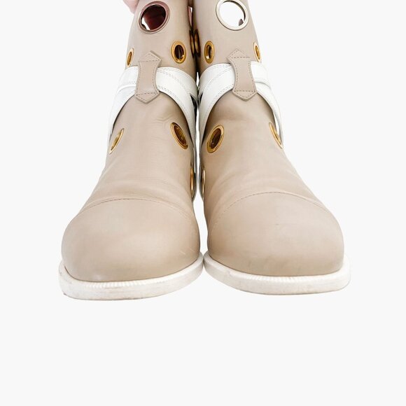 Christian Louboutin Scubabootie Boot EU 37 US 7 Beige Tan Grommet Flat Bootie - Picture 5 of 14